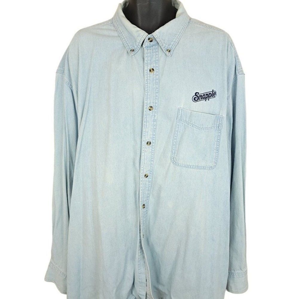 Snapple Denim Work Shirt Vintage 90s Employee Delivery Uniform Dark Blue Mens